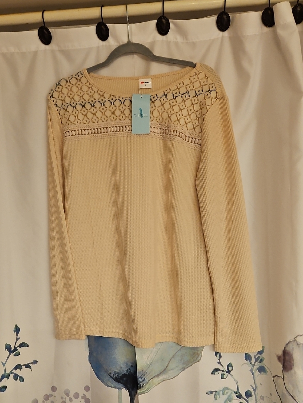Windsor Cream Crochet Yoke Long Sleeve Tee - Women
